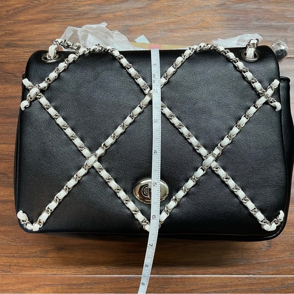 BNWT Urban Expressions Vegan Leather, Black Bag w/White Woven Chain Pattern - Picture 8 of 11